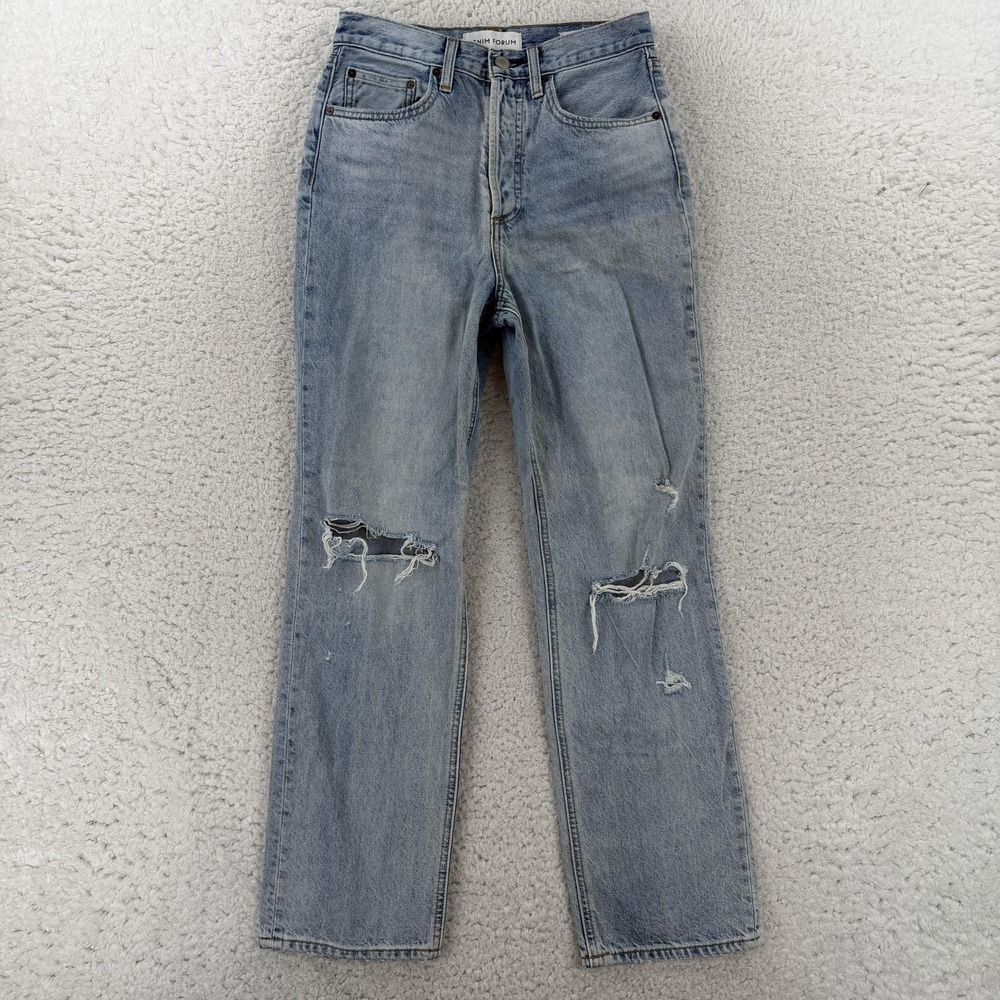 Denim Forum Aritzia Joni High Rise Loose Jeans 25 Blue Distressed 77902